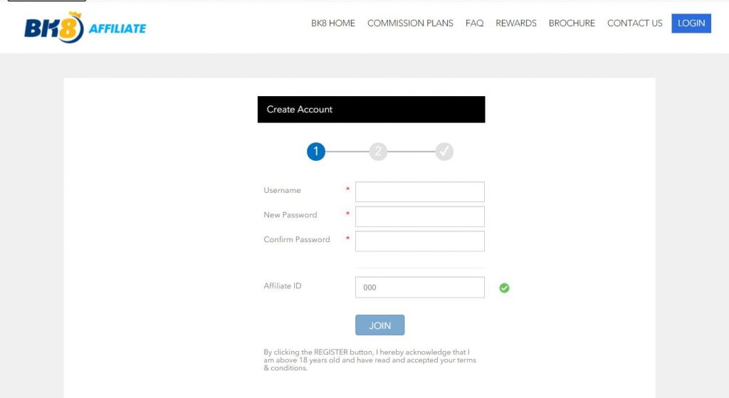 BK8 Affiliate Sign Up Page